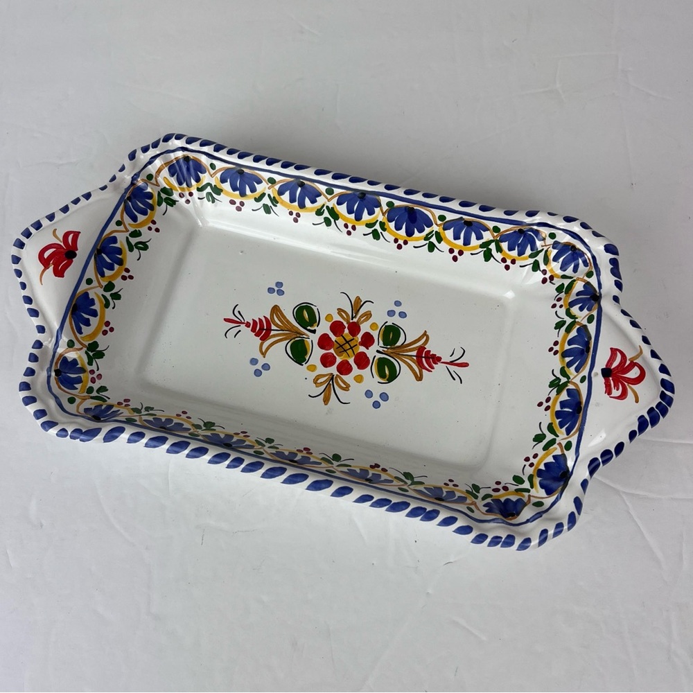 Hand Painted in Spain Small Tray with‎ Bright Design 10" Handle to Handle